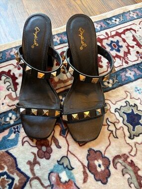 Qupid Black Studded Slip-On Mules